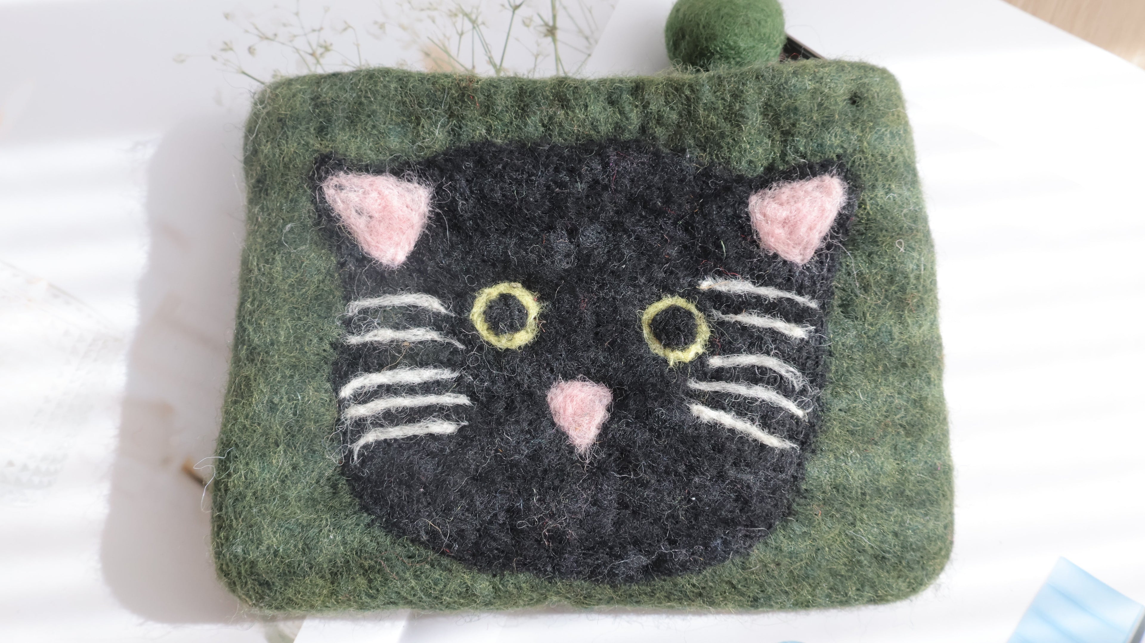 Handmade Wool Felt Cat Purse