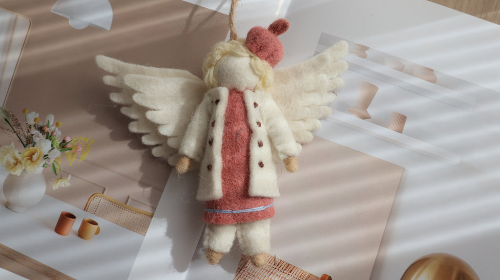 Wool Felt Angel Boy Ornament | Handmade Nepali Artisan Craft