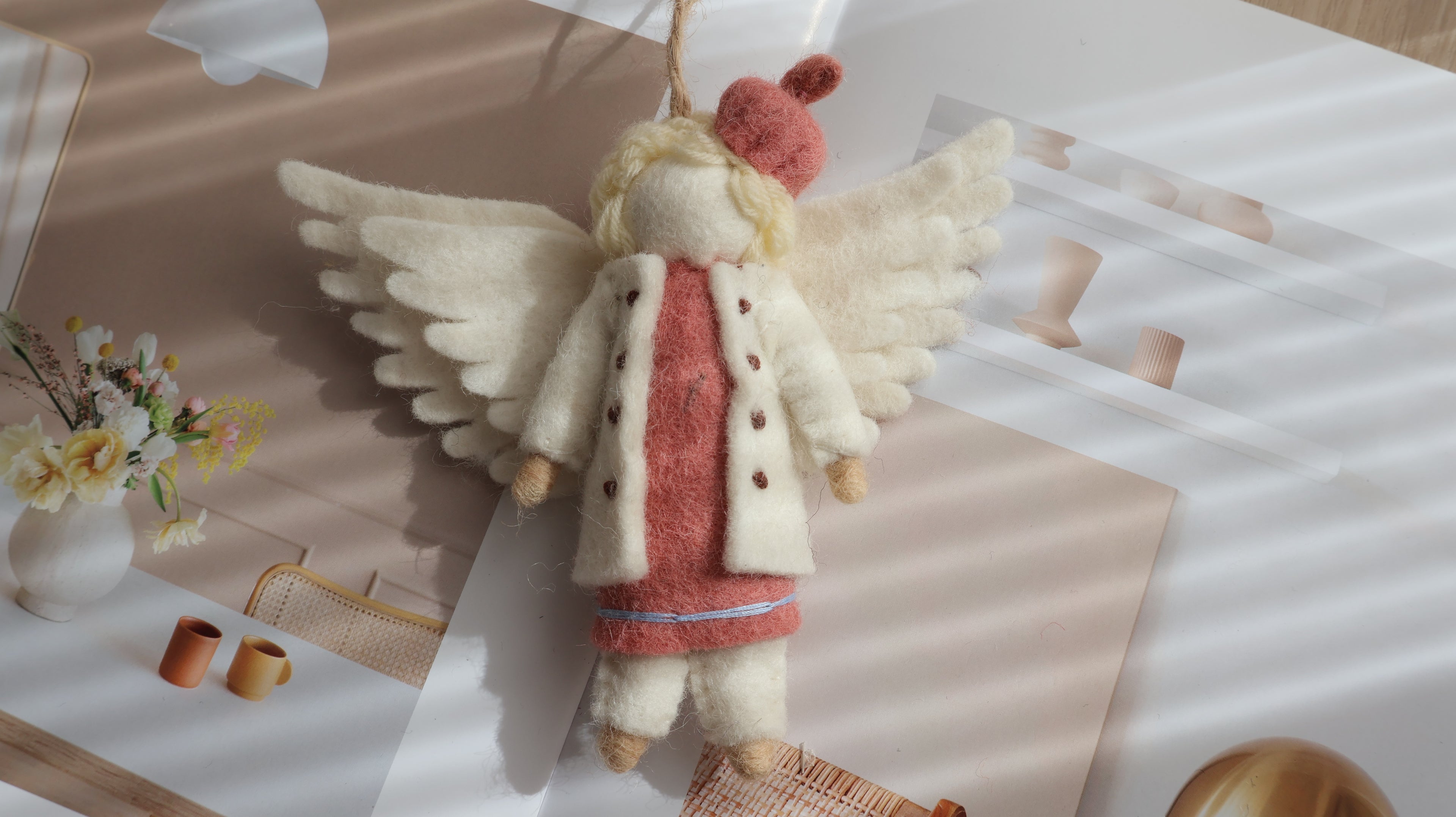 Wool Felt Angel Boy Ornament | Handmade Nepali Artisan Craft