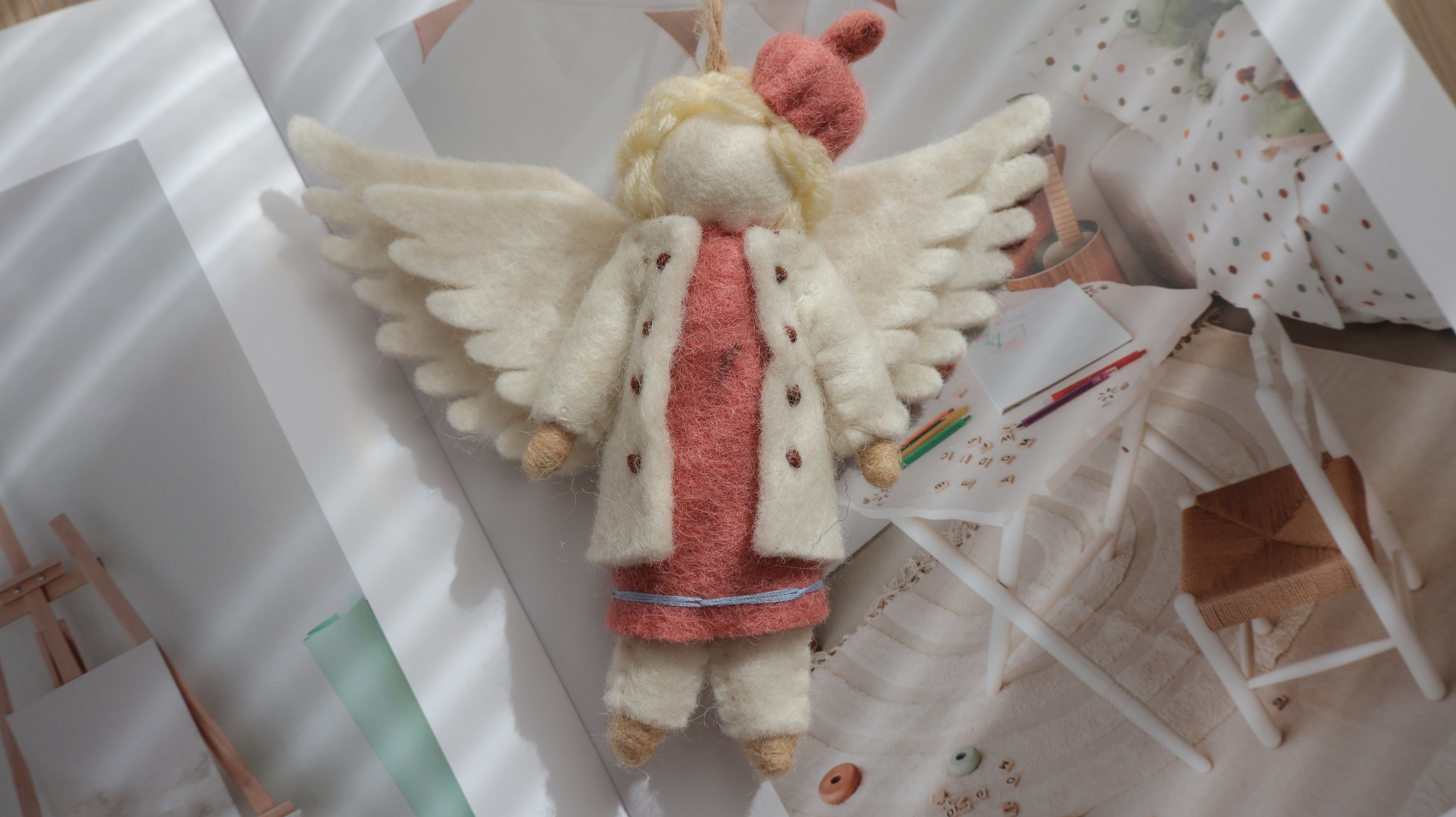 Wool Felt Angel Boy Ornament | Handmade Nepali Artisan Craft