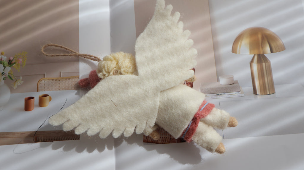 Wool Felt Angel Boy Ornament | Handmade Nepali Artisan Craft