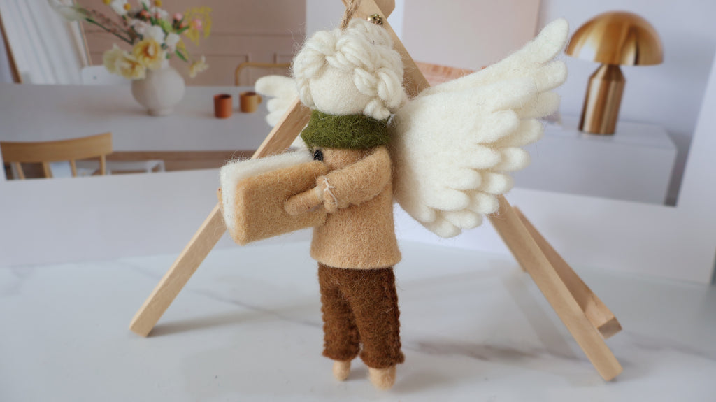 Wool Felt Angel With Book Ornament | Handmade Nepali Artisan Craft