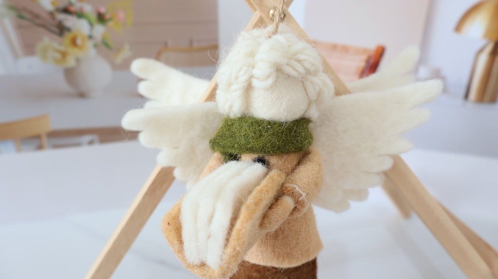 Wool Felt Angel With Book Ornament | Handmade Nepali Artisan Craft