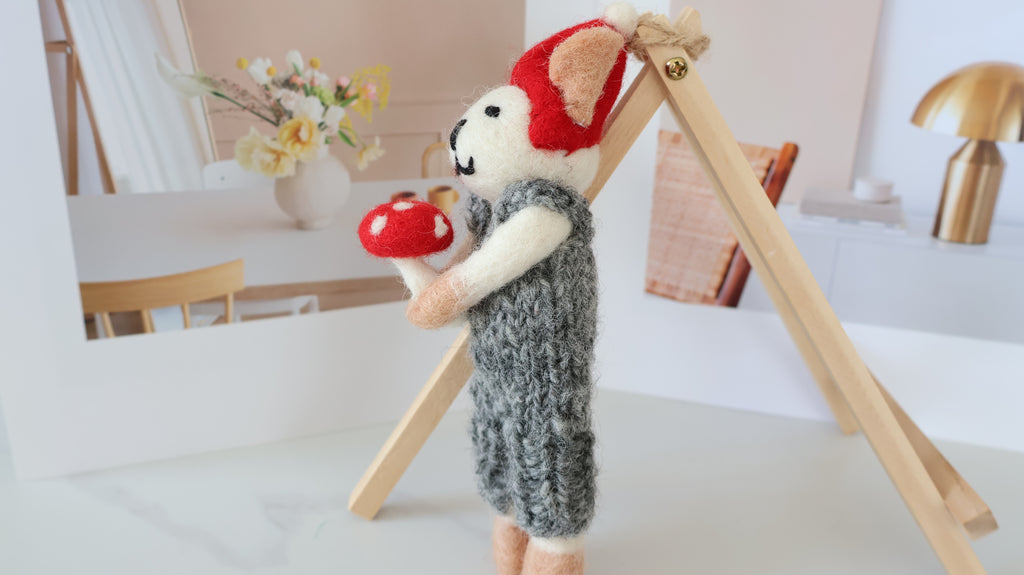Wool Felt Bunny With Mushroom Ornament | Handmade Nepali Artisan Craft
