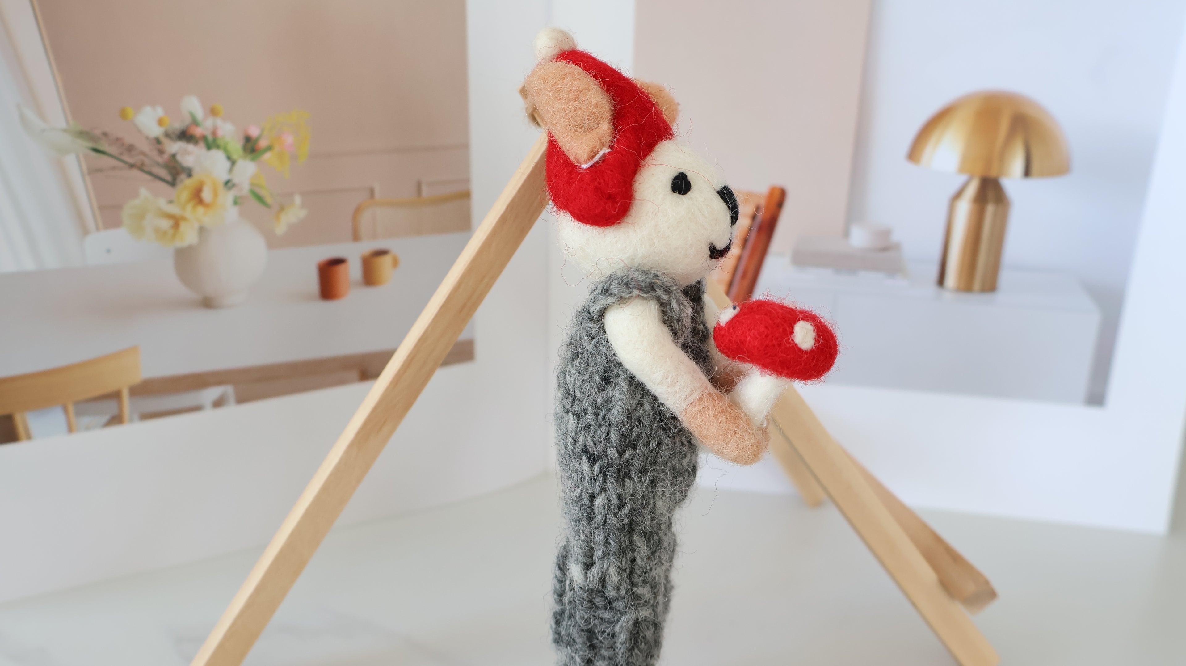 Wool Felt Bunny With Mushroom Ornament | Handmade Nepali Artisan Craft