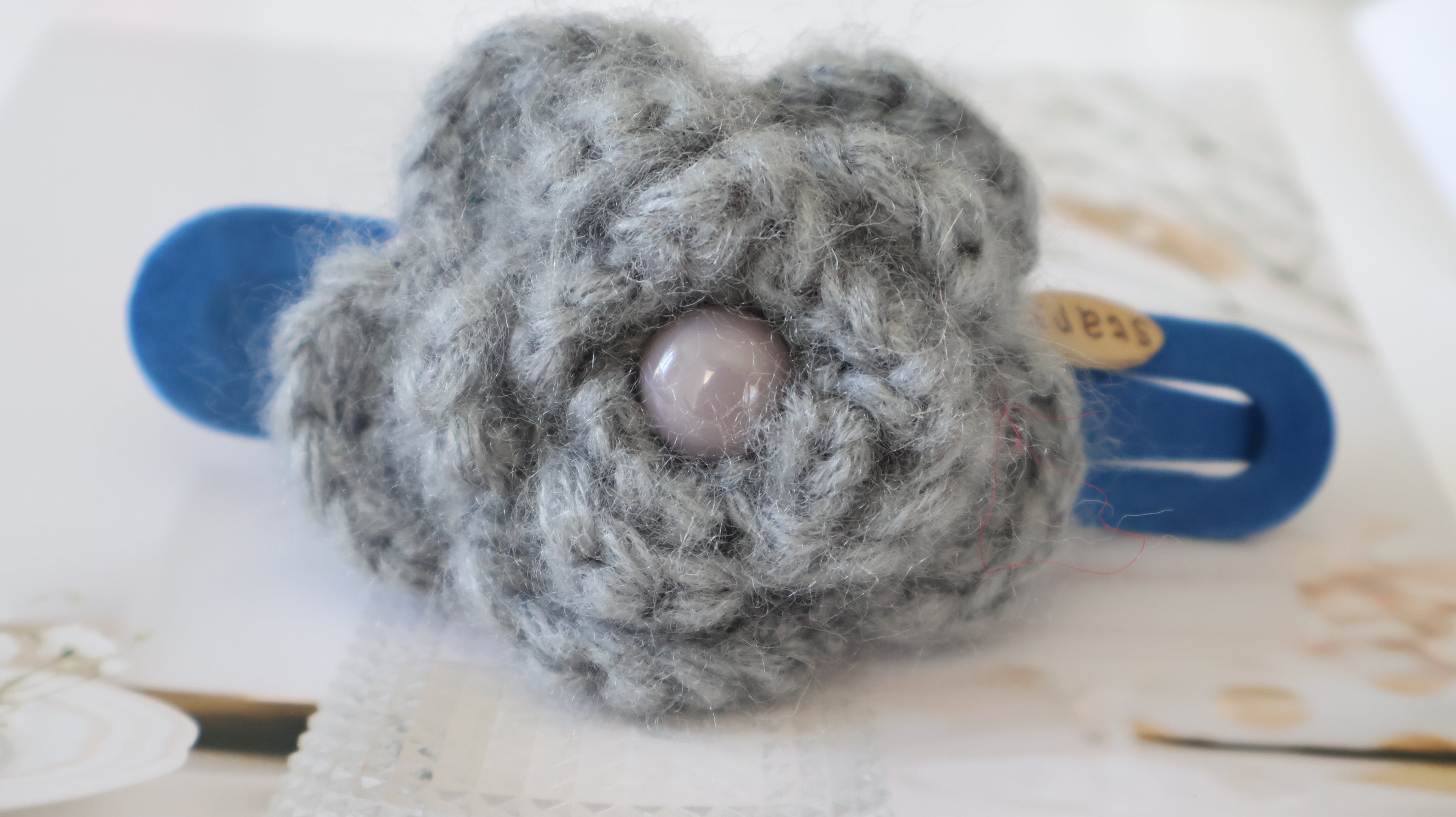 Handmade Knitted Flower Hair Clip