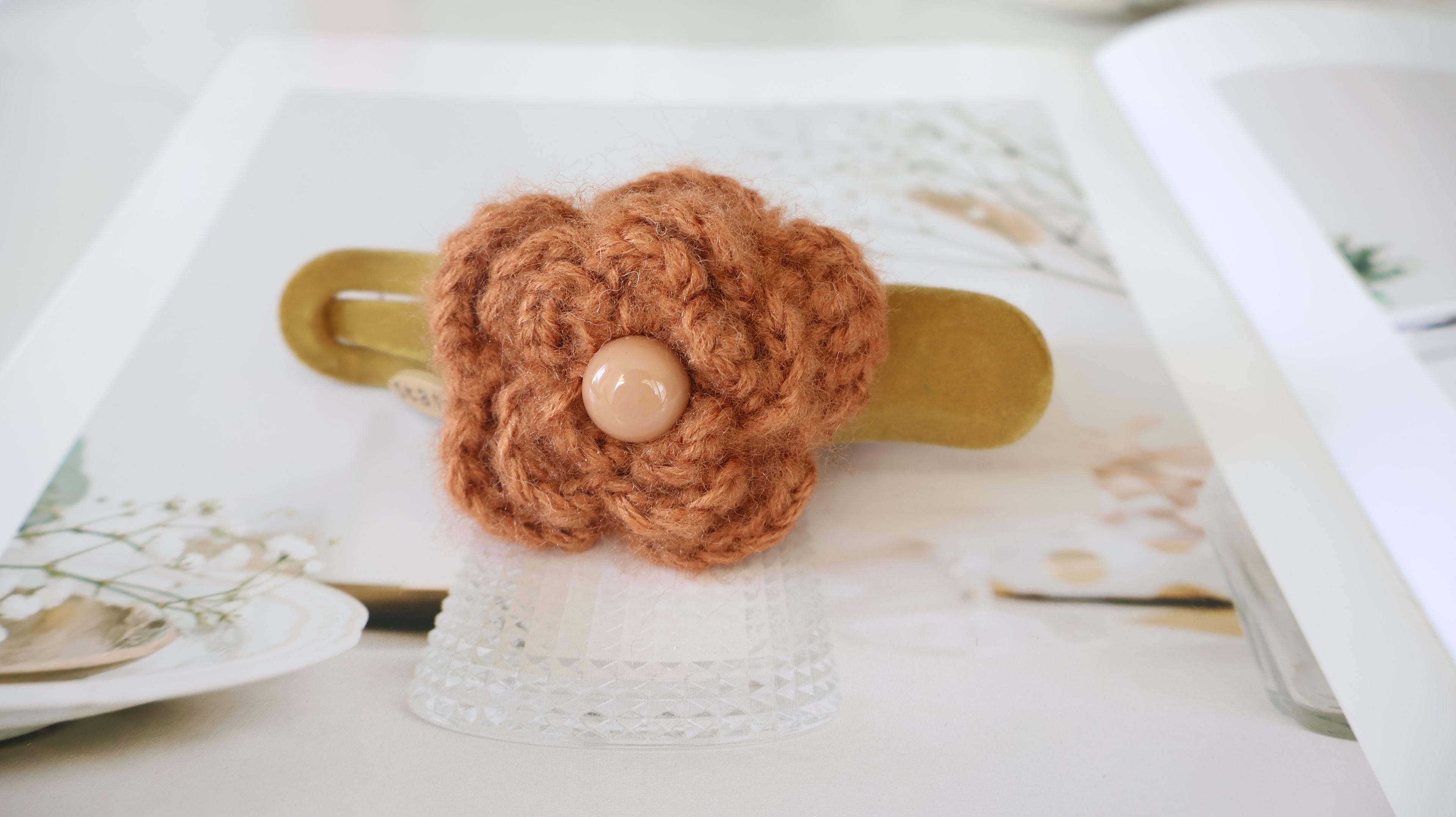Handmade Knitted Flower Hair Clip