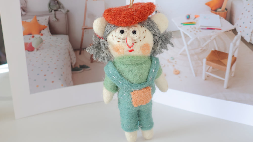 Wool Felt Cat Lady Ornament | Handmade Nepali Artisan Craft