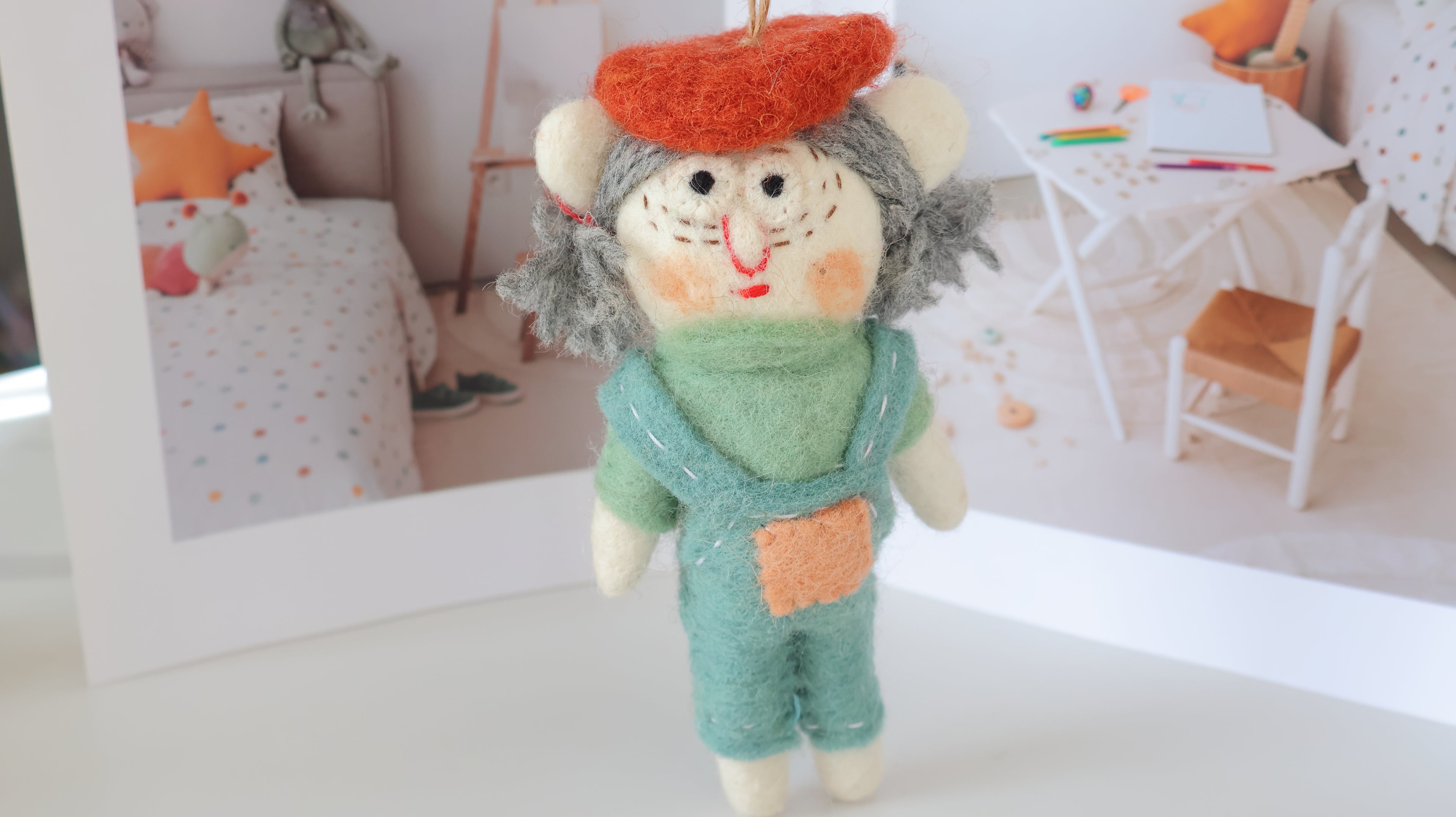 Wool Felt Cat Lady Ornament | Handmade Nepali Artisan Craft