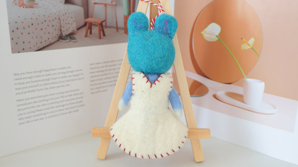 Wool Felt Blue Cat Ornament | Handmade Nepali Artisan Craft