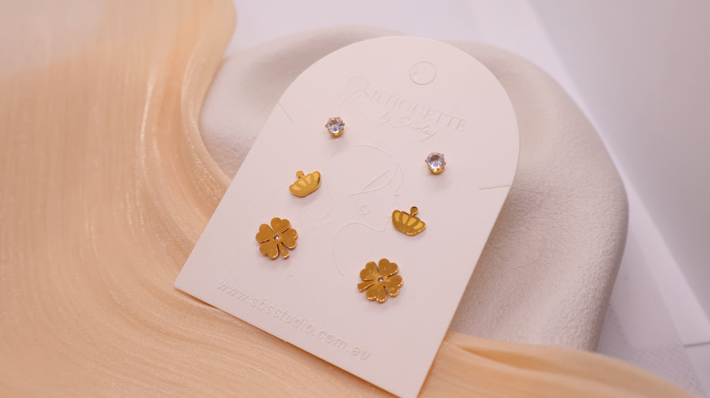 18K Gold Plated Stainless Steel Earrings - Curated Ear Set