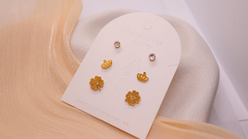 18K Gold Plated Stainless Steel Earrings - Curated Ear Set