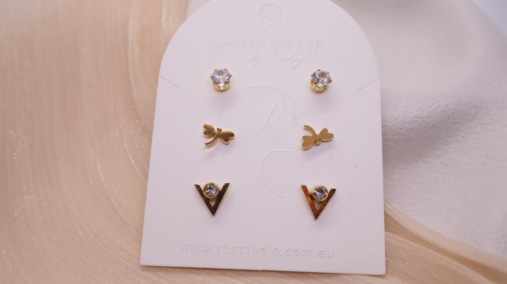 18K Gold Plated Stainless Steel Earrings - Curated Ear Set