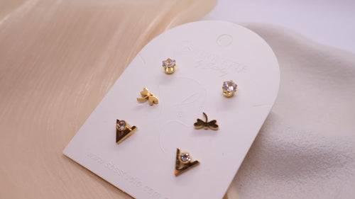 18K Gold Plated Stainless Steel Earrings - Curated Ear Set
