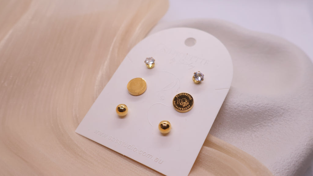 18K Gold Plated Stainless Steel Earrings - Curated Ear Set